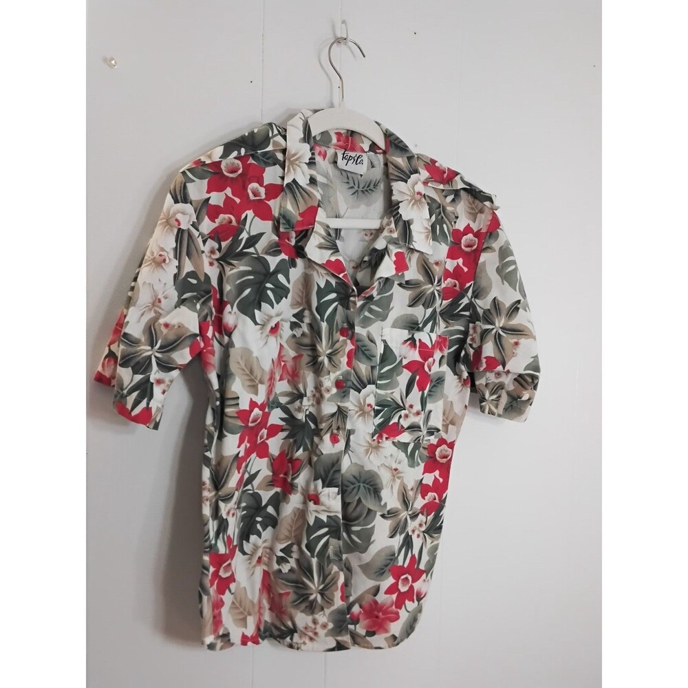 Tap & Co Womens Button Down Hawaii Floral Blouse Size Medium